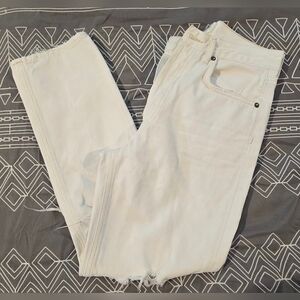 Agolde Riley White High Waisted Straight Cropped Distressed Jeans Size 27